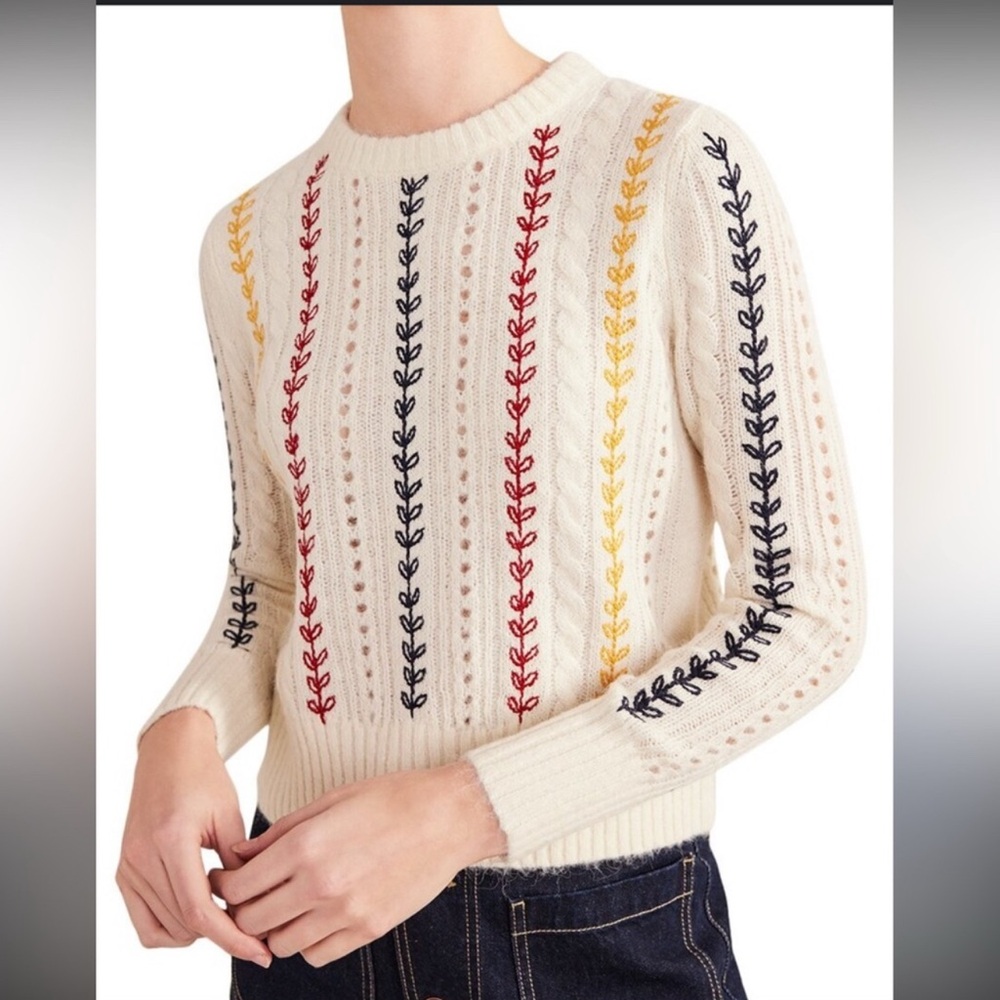 Boden cream cable embroidery alpaca blend sweater